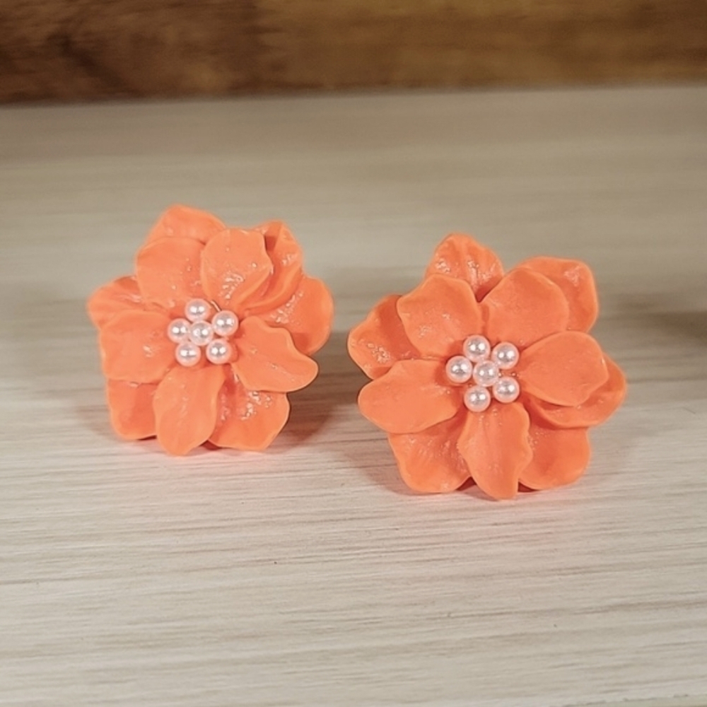 Y2K Orange Rave Flower Stud Earrings